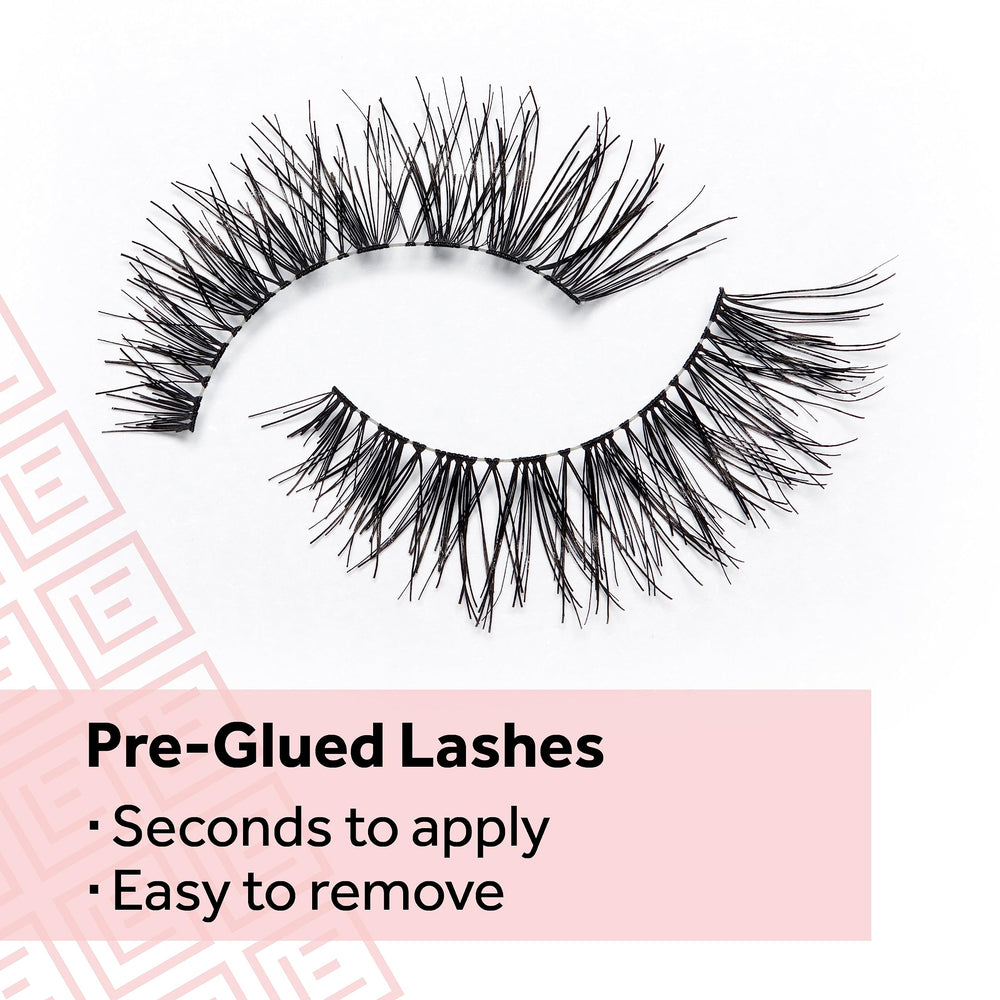 Eylure Pre-Glued Wispy No. 117 application demo suggests quick 15-second lash.