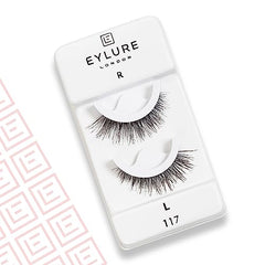 Eylure Pre-Glued Wispy No. 117 side view with flexible band.