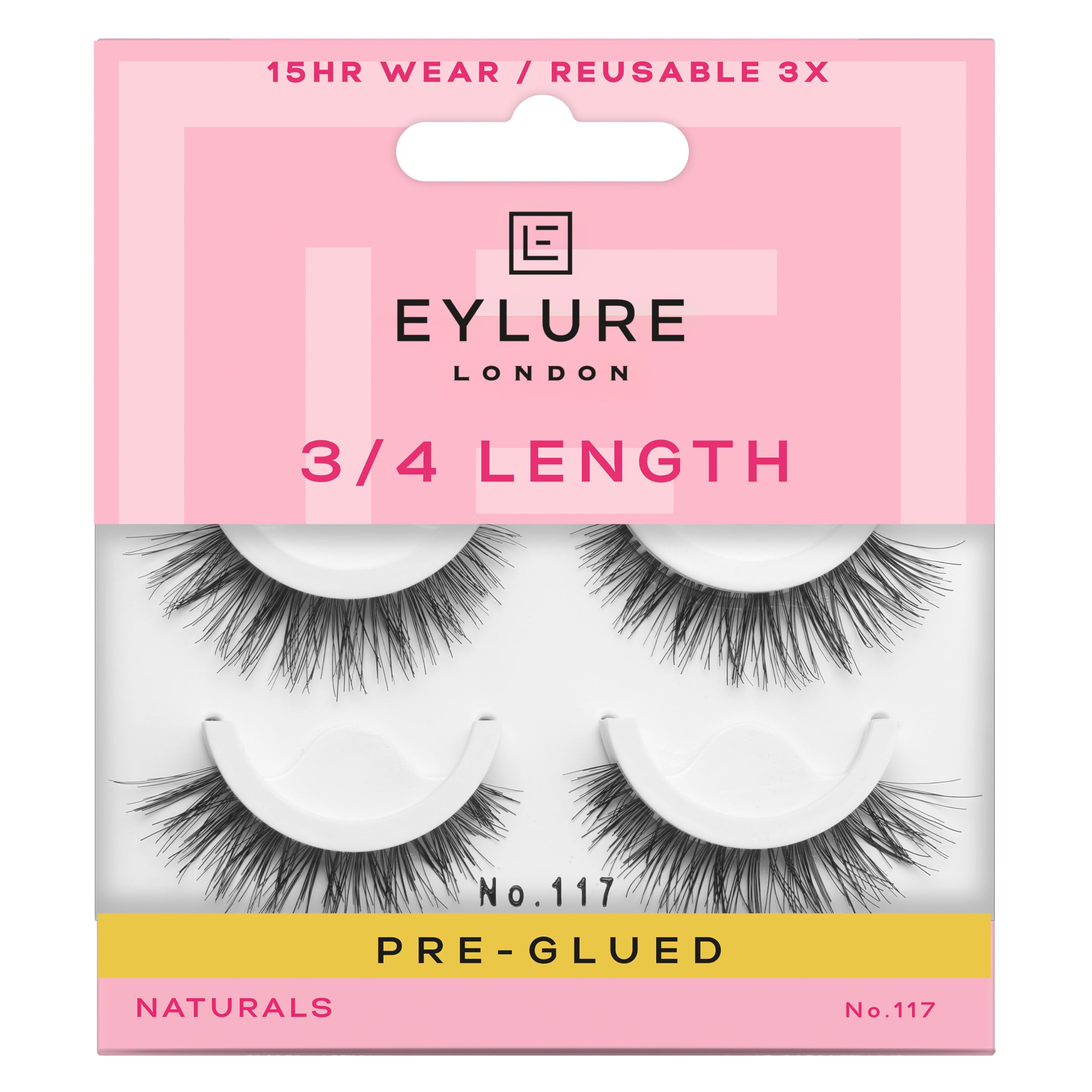 Eylure No.117 pre-glued wispy lashes on lash line for a quick dramatic look.
