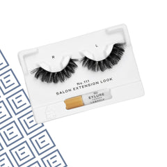 Eylure No.111 lashes close-up reveals dark wispy finish for intense gaze.