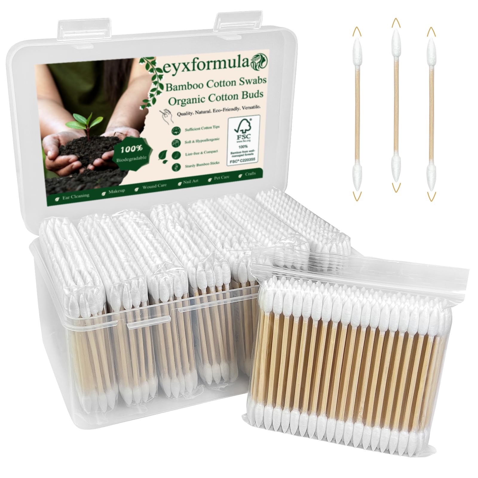 eyxformula 800-count pointed cotton swabs in a case for precise makeup touch-ups
