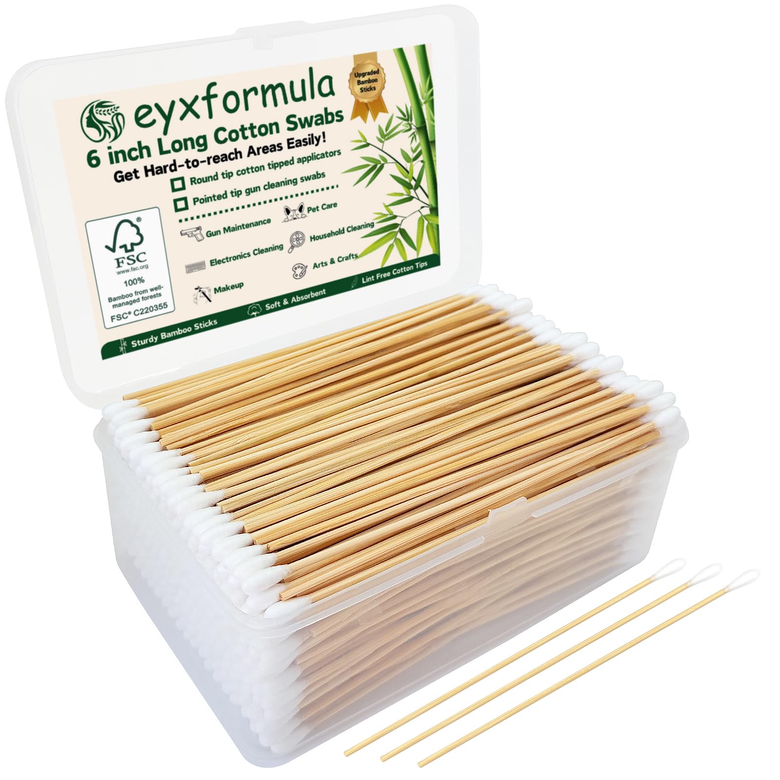Eyxformula long cotton swabs with bamboo sticks for deep cleaning in hard-to-reach spots.