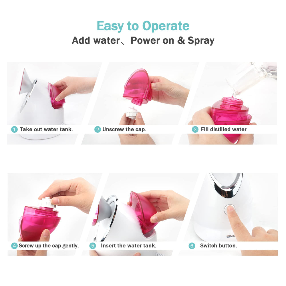 EZBASICS water tank and nozzle area demonstrating safe mist delivery