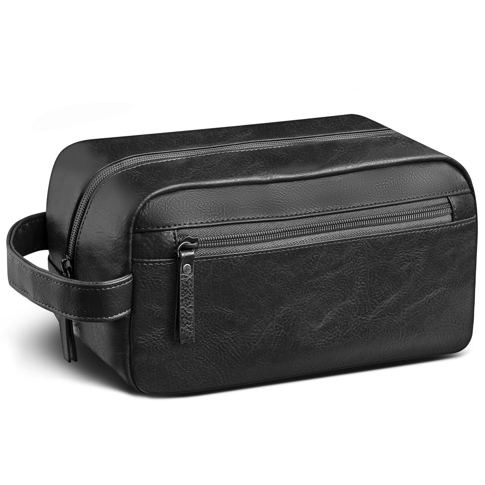 Ezday travel toiletry bag front view highlights PU leather design for on the go organization