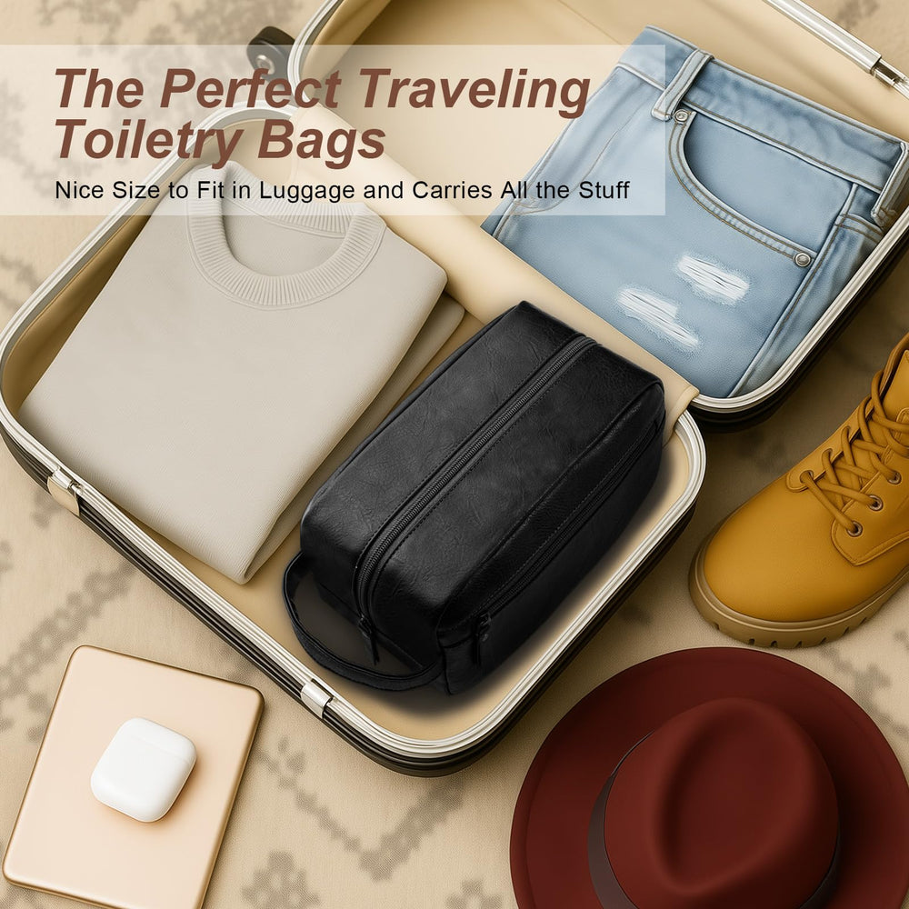 Ezday travel toiletry bag leather handle enables easy carrying and hanging