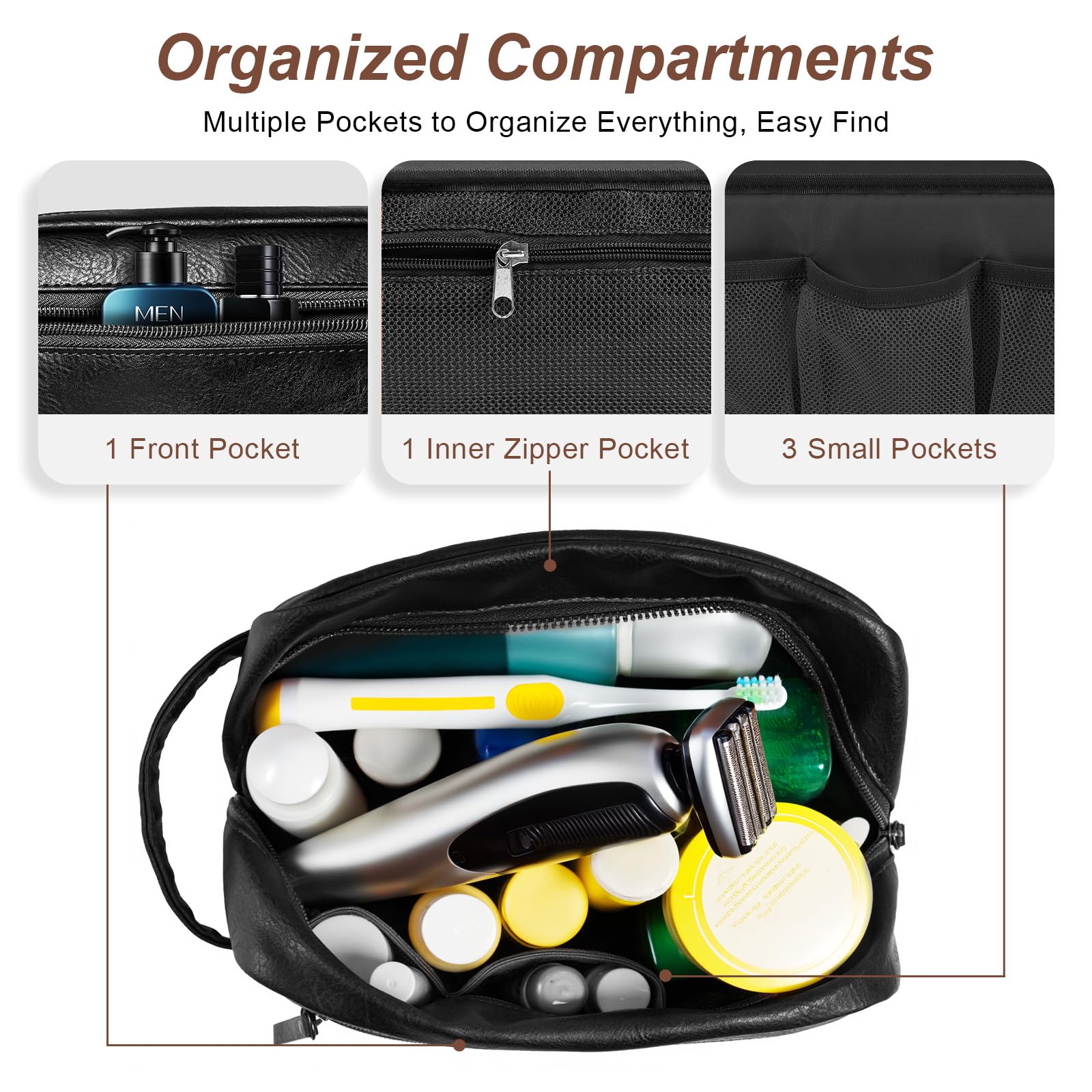 Ezday travel toiletry bag open main compartment reveals roomy space for essentials
