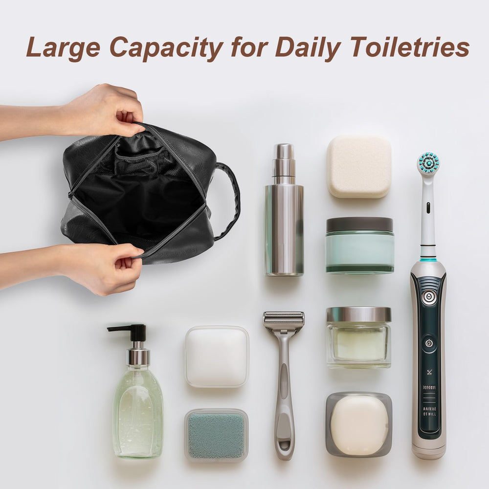 Ezday travel toiletry bag side pocket showing extra storage for small items
