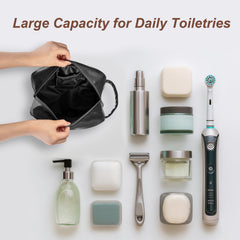 Ezday travel toiletry bag side pocket showing extra storage for small items