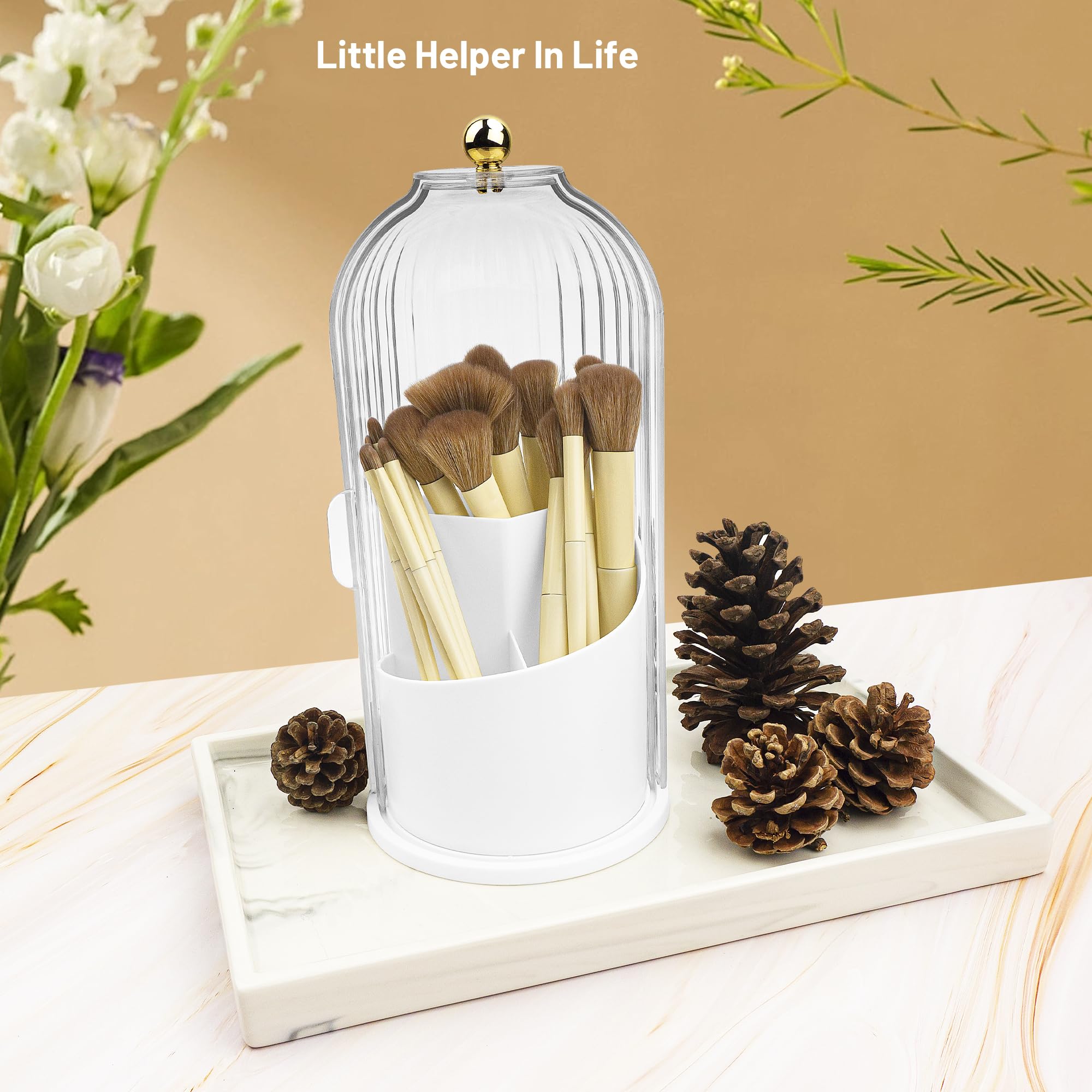 Ezebesta rotating brush holder with three-height compartments organizes brushes by size.
