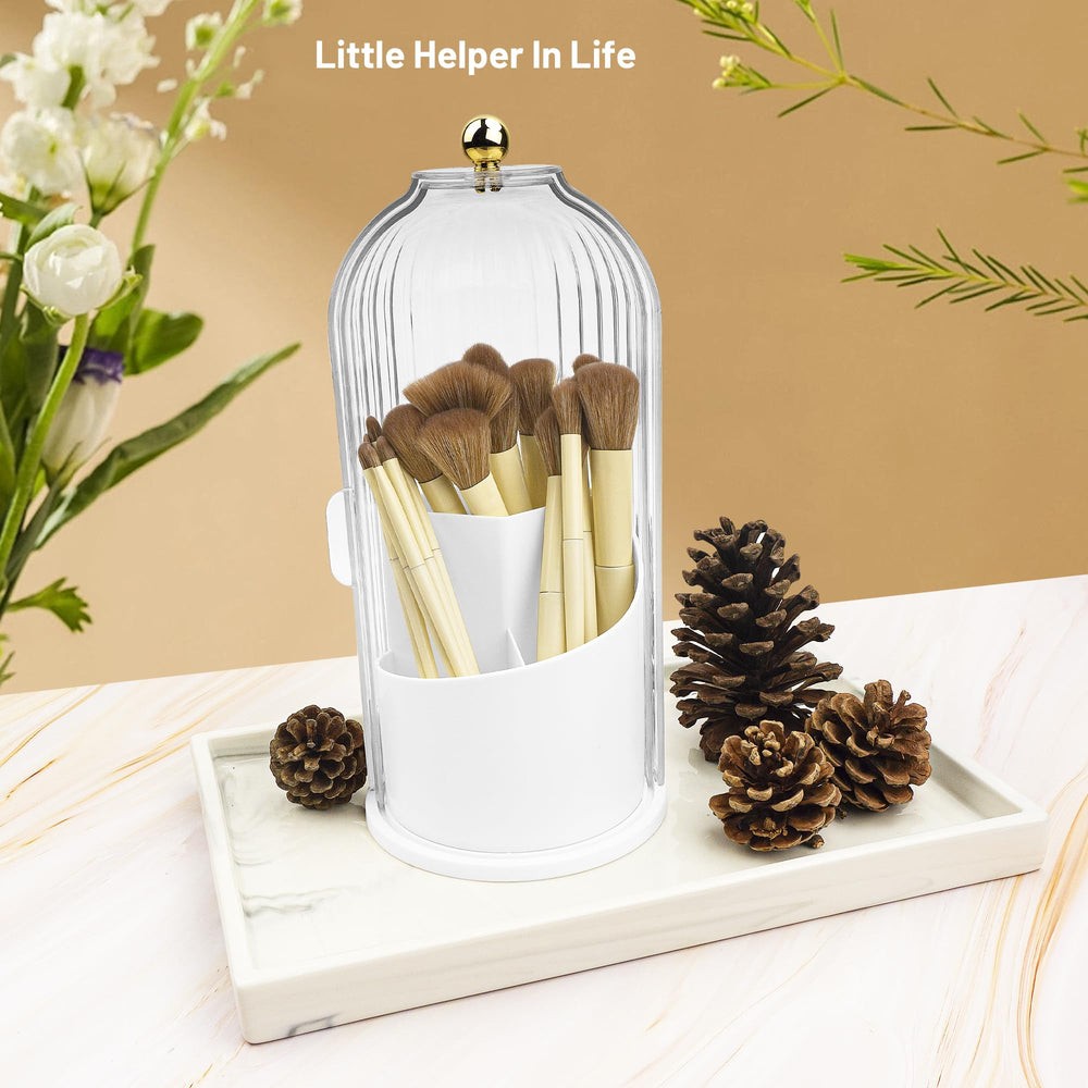 Ezebesta rotating brush holder with three-height compartments organizes brushes by size.