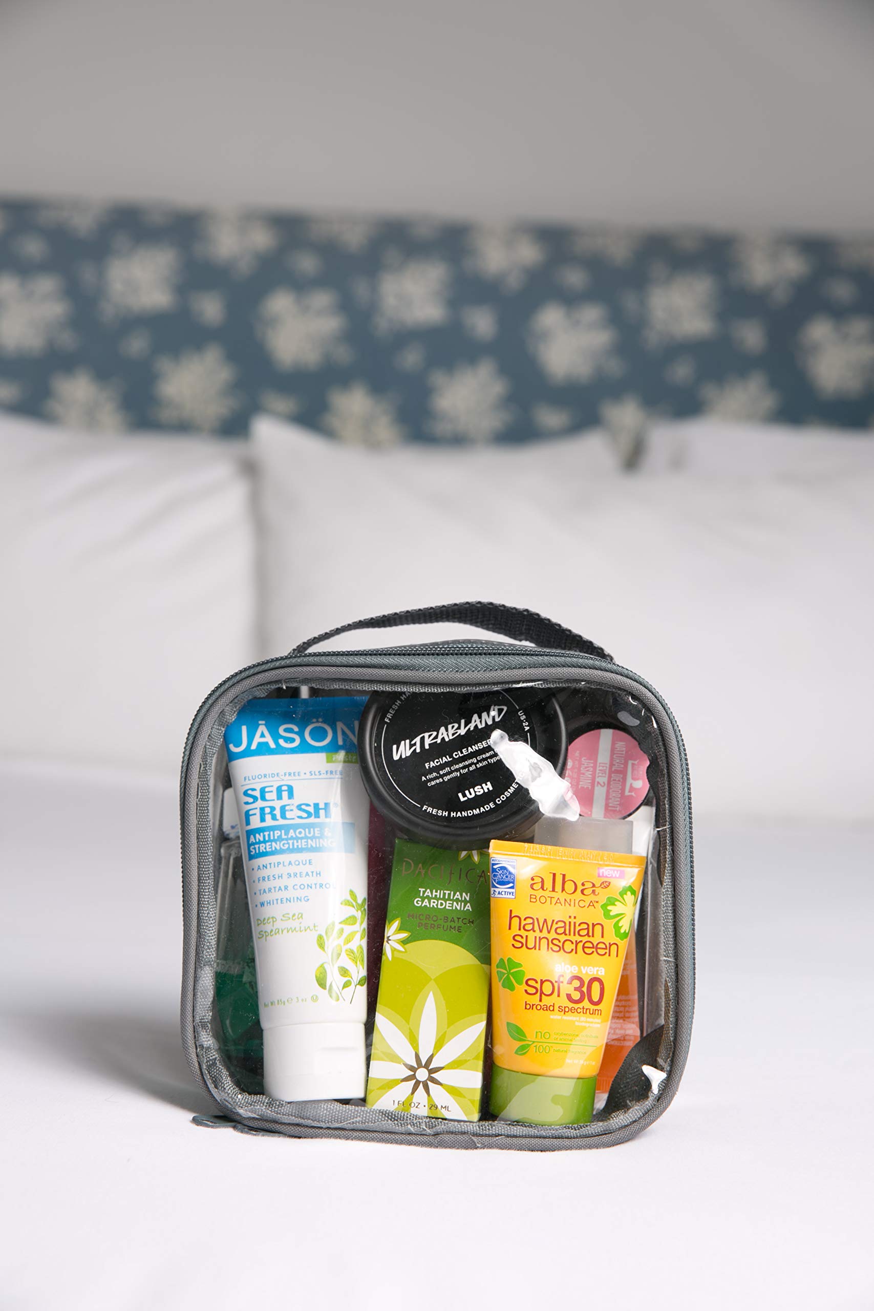 EzPacking gray travel pouch ready for carry-on use in any season