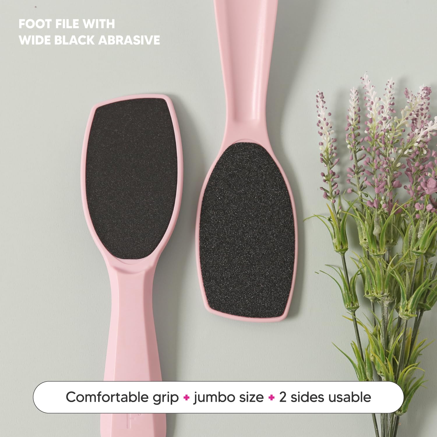 F3 Systems double-sided pink foot file shows coarse and fine sides for smoothing.