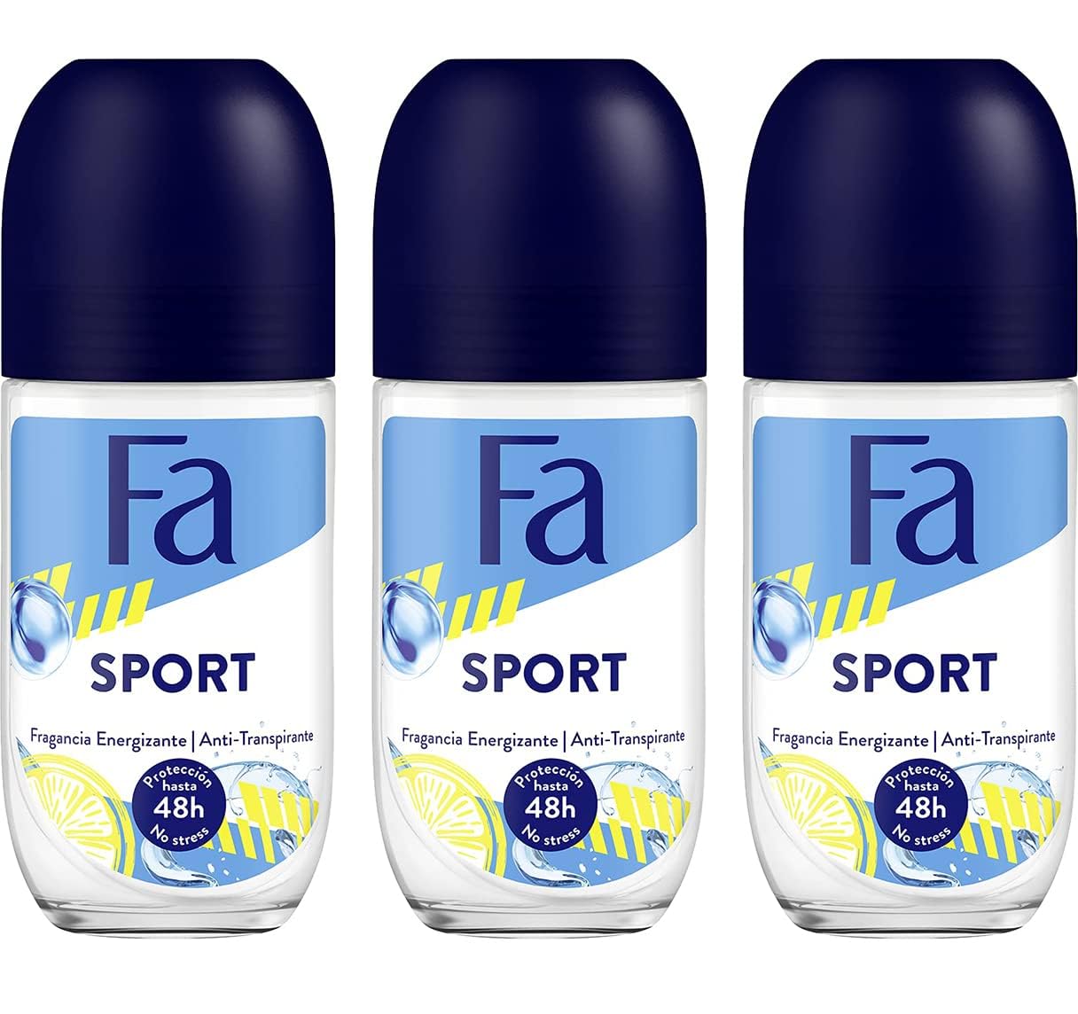 Fa desodorante rodillo deportivo, botella visible, frescura duradera