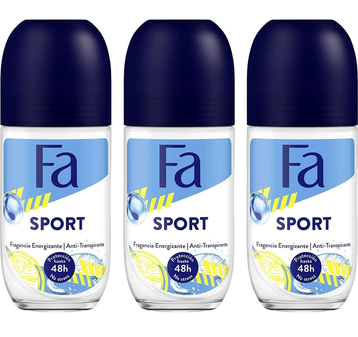 Fa desodorante rodillo deportivo, botella visible, frescura duradera