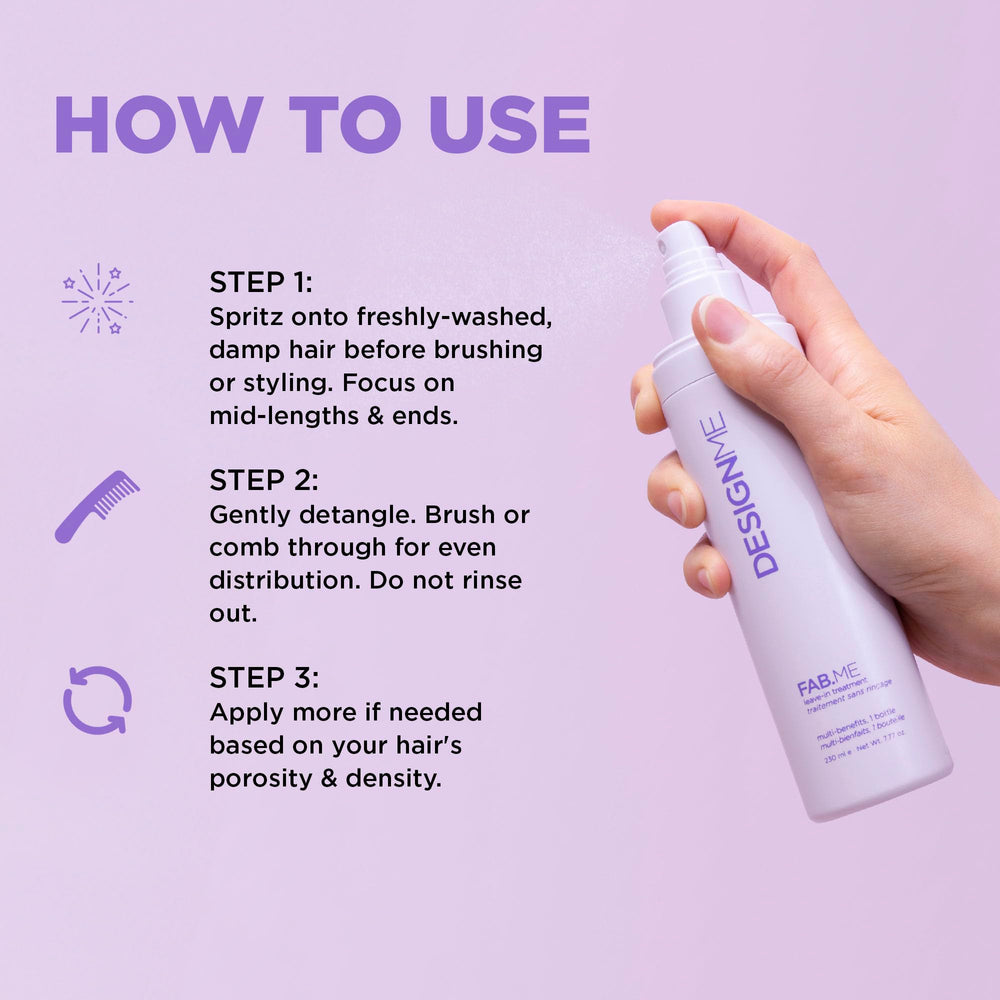 Faster blow-dry time with FAB.ME leave-in detangler and heat shield
