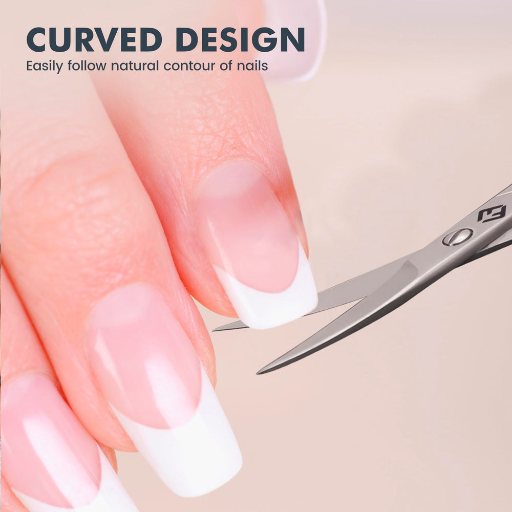 FABINOC curved nail scissors in a manicure setup for nails