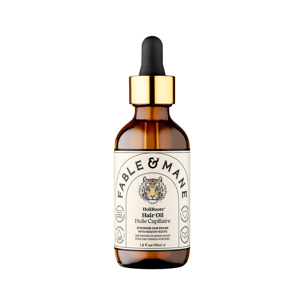 Fable & Mane HoliRoots strengthening serum bottle for nourished, thicker-looking hair.