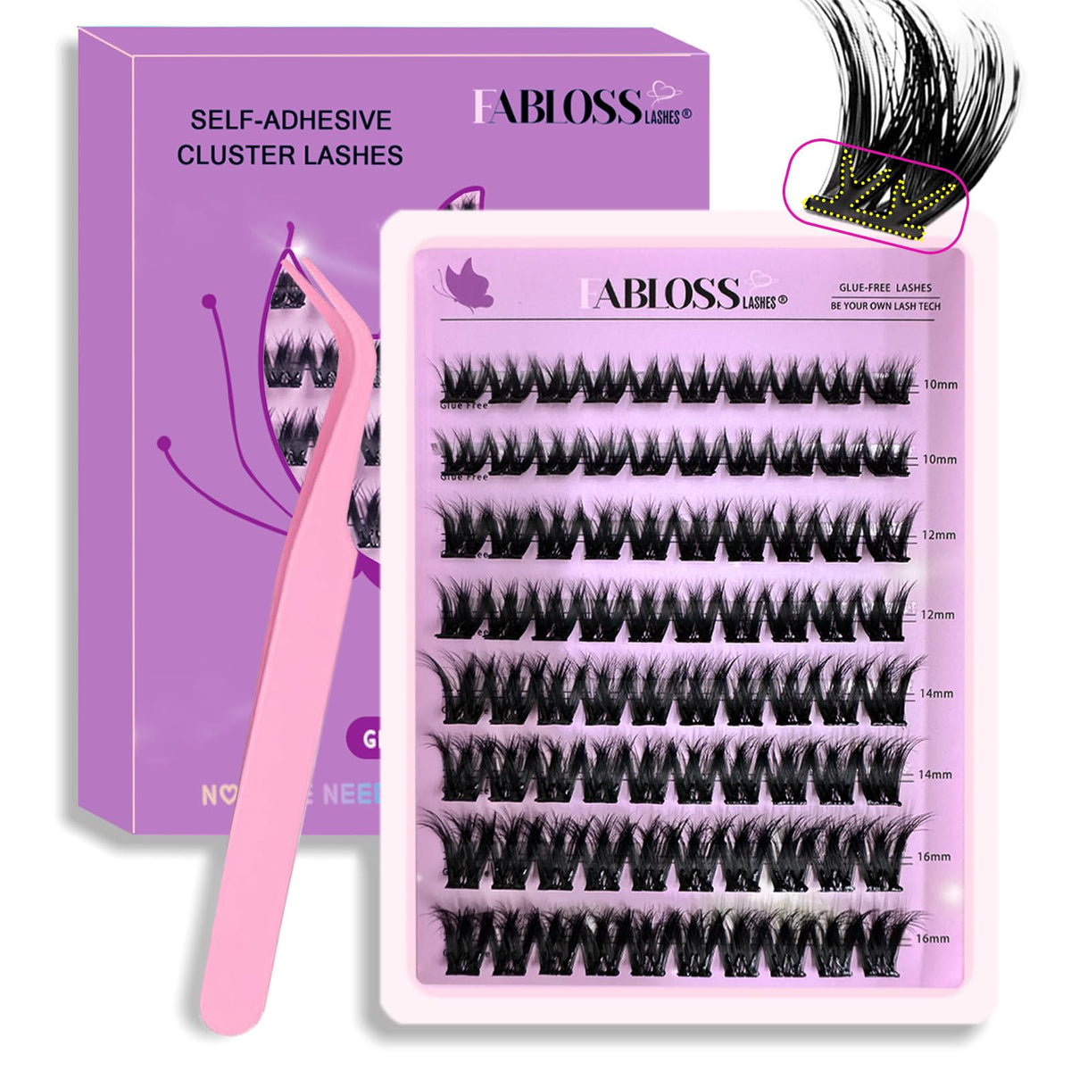 Fablosslashes self-adhesive lash clusters with thick-volume lashes for bold eyes