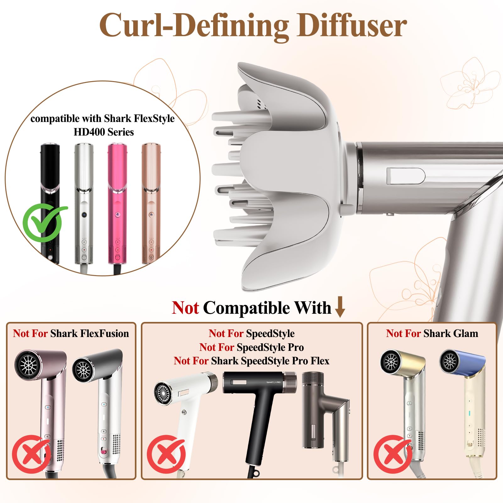 Fabmira diffuser attachment with adjustable prongs adapts to short and long hair.