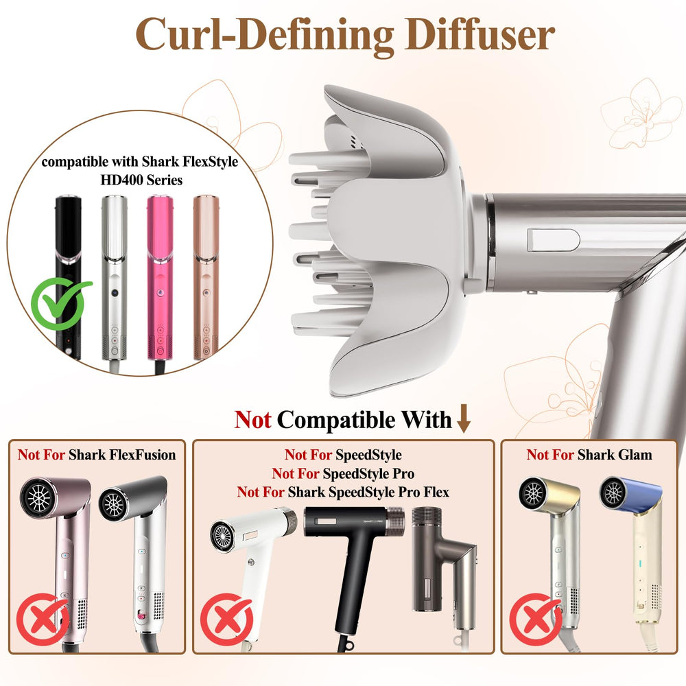 Fabmira diffuser attachment with adjustable prongs adapts to short and long hair.