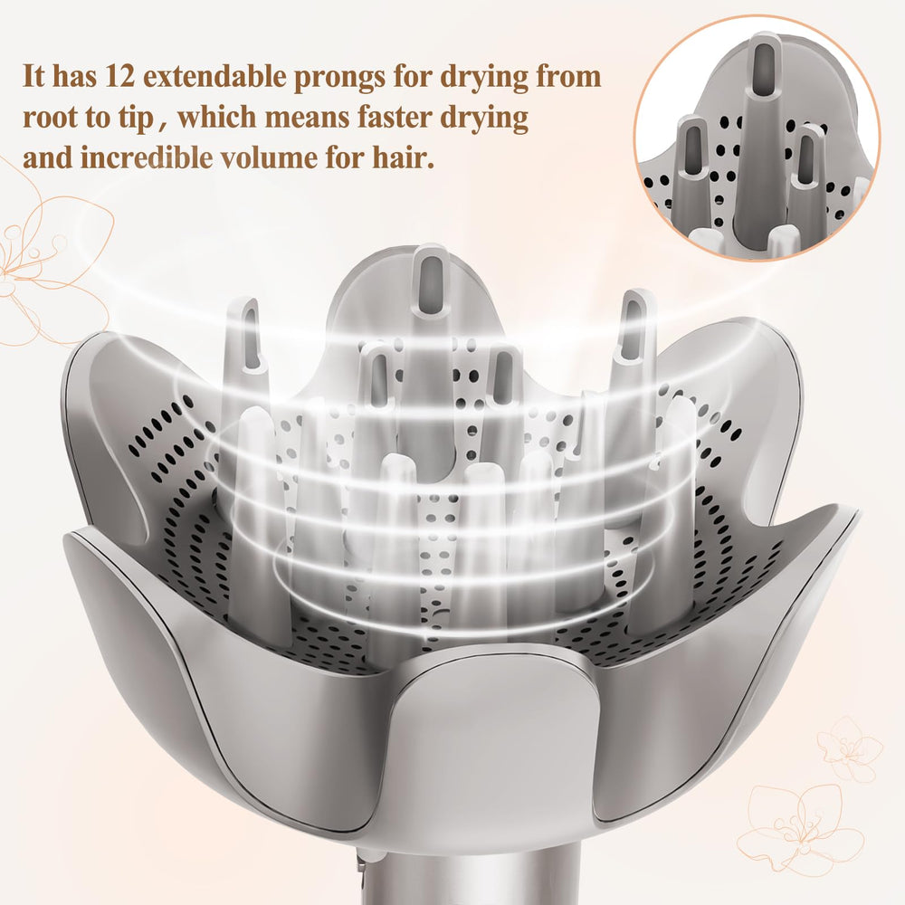Fabmira flower-shaped airflow system enhances curl definition and smoothness.
