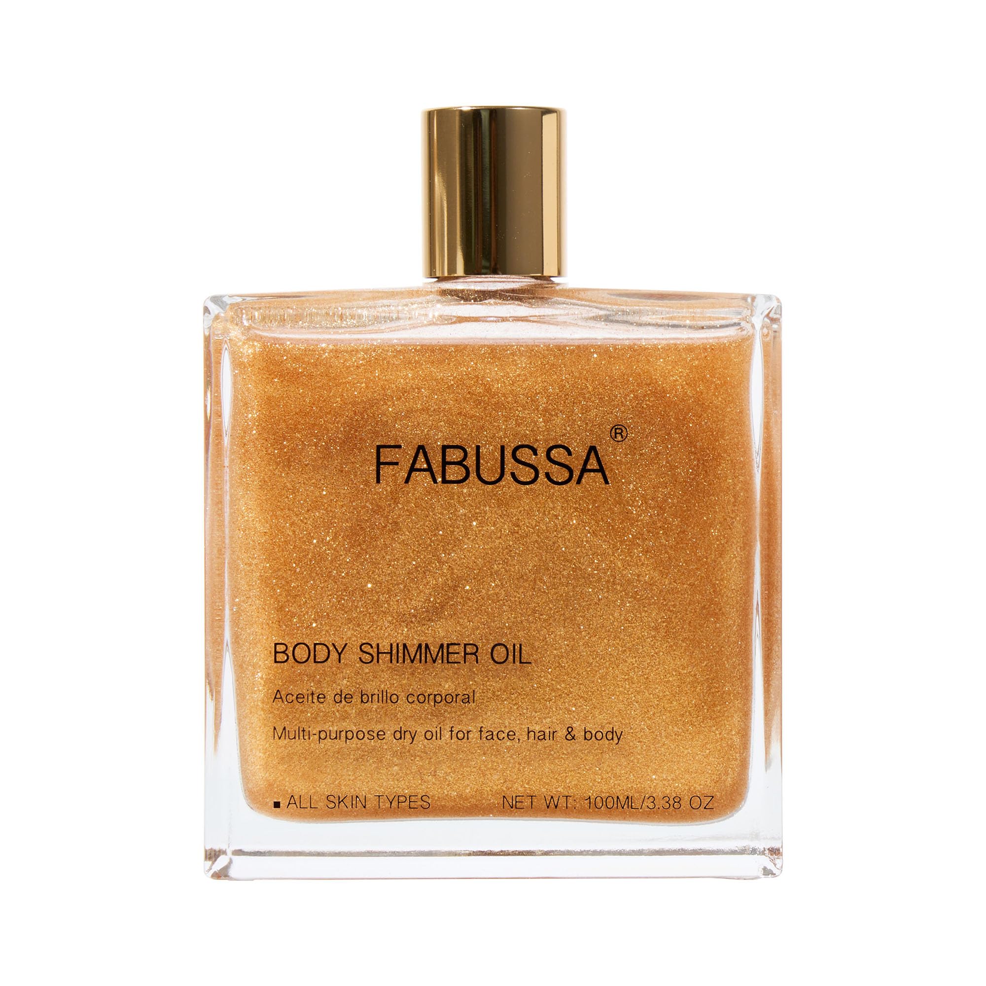 Fabussa Aceite Brillo Corporal en rostro y cuerpo, aporta brillo natural a la piel.