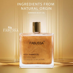 Fabussa Aceite Brillo Corporal ofrece textura seca y secado rápido para uso diario.