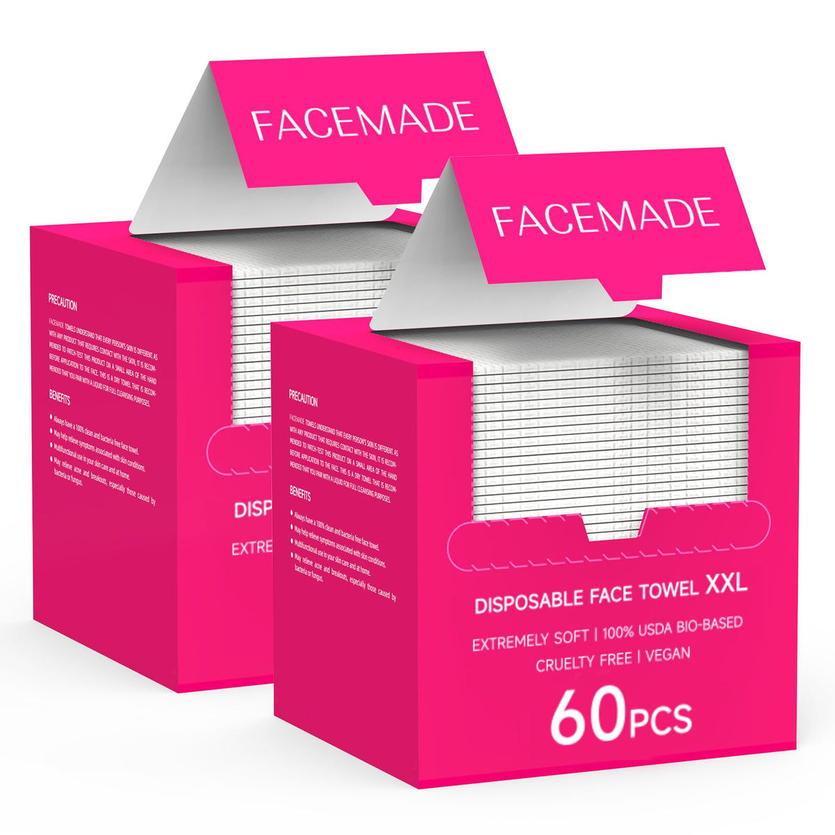 FACEMADE: toallas faciales desechables XXL 12x12, suaves y amplias para limpieza