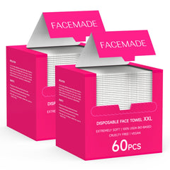 FACEMADE: toallas faciales desechables XXL 12x12, suaves y amplias para limpieza