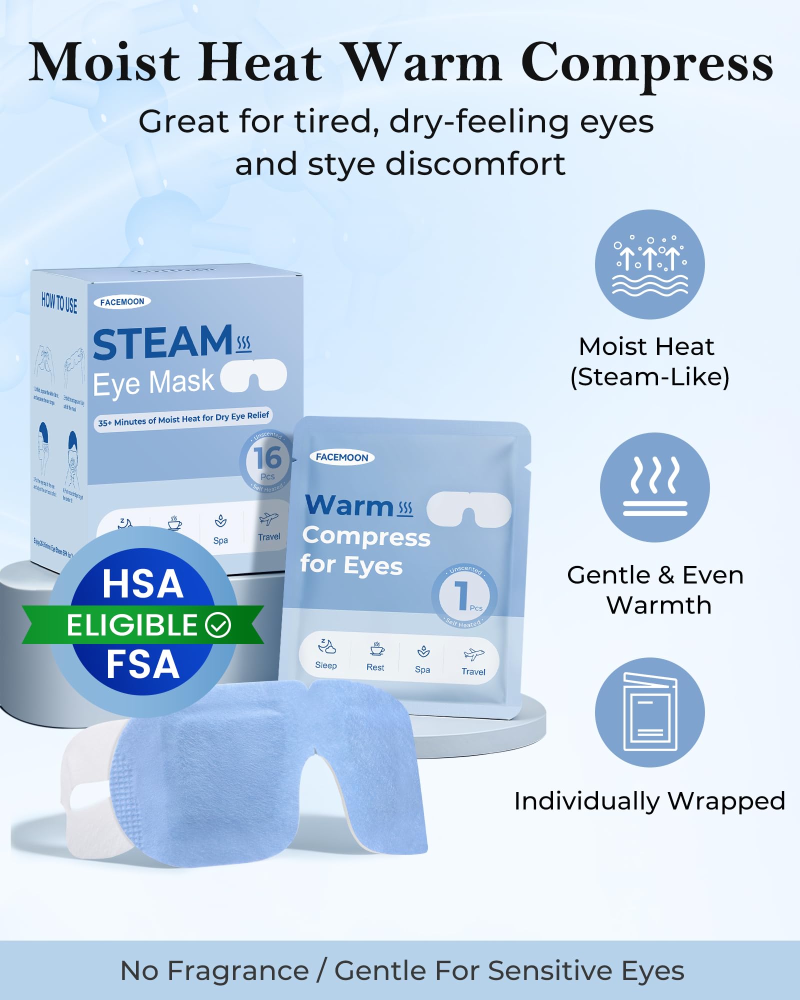 Facemoon diseño ergonómico con puente nasal que cubre bien los ojos