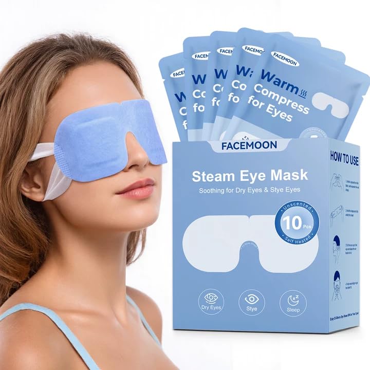 FACEMOON mascarilla ocular de vapor autocalentable para 10-pack, calor suave para ojos cansados.