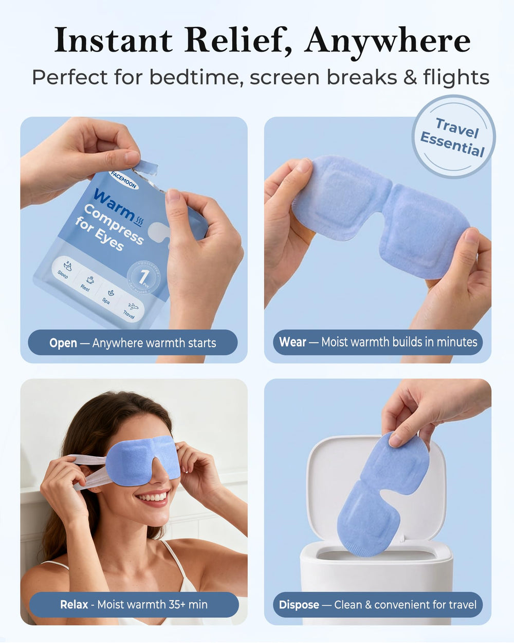 Facemoon no requiere microondas y está listo para usar en cualquier momento