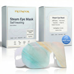 FACEMOON self-heating eye masks, 16-pack, front view for quick portable eye relief.