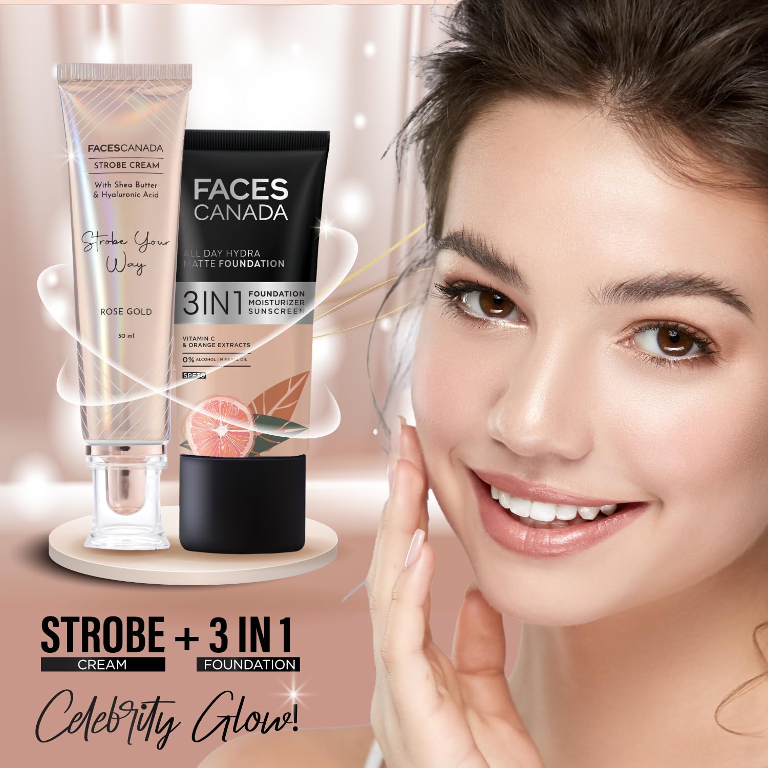 FACESCANADA Strobe Cream Rosa Dorado: brillo rosado para resaltar el pómulo con suavidad.