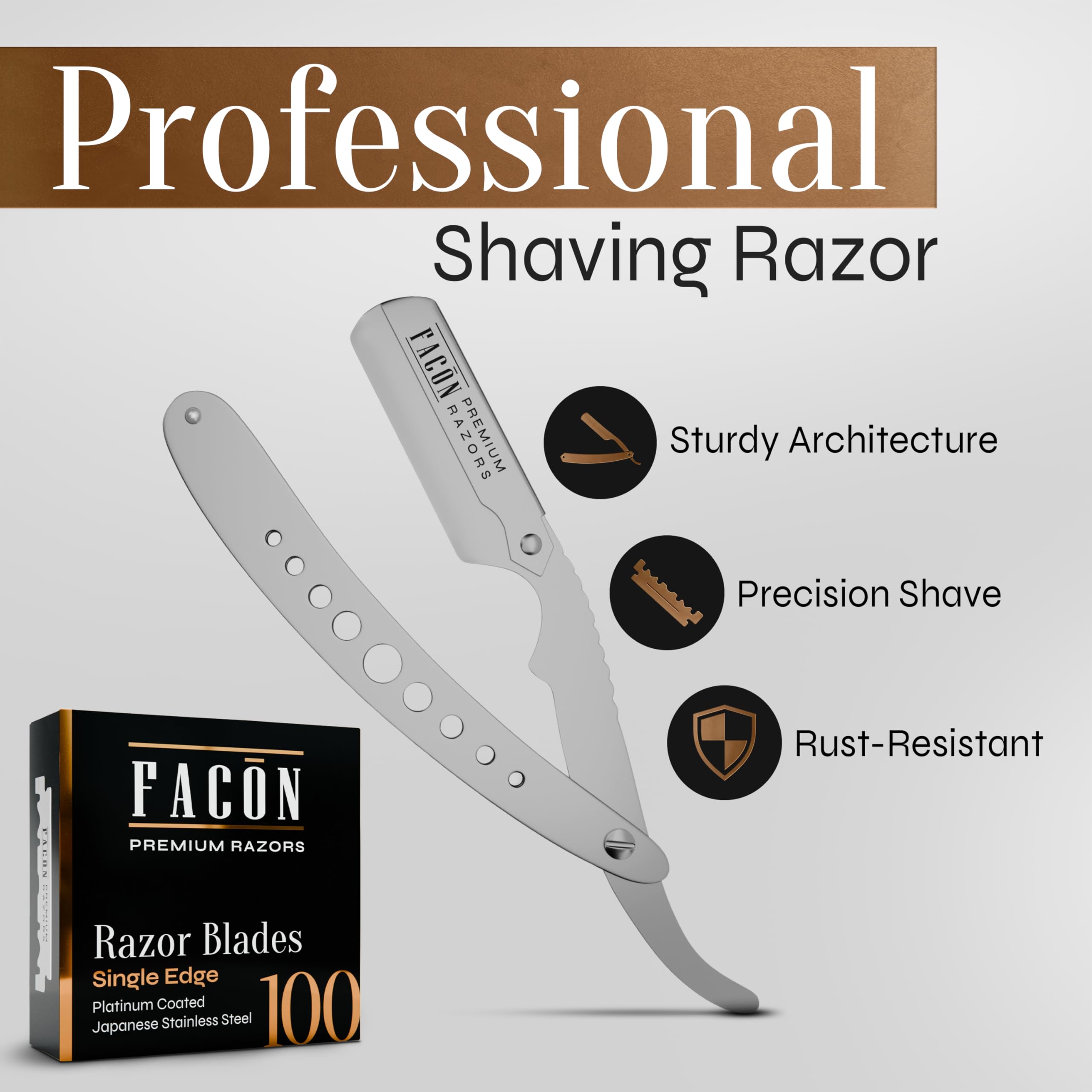 FACON 100 blades pack close-up showing readiness for consistent sharpness.