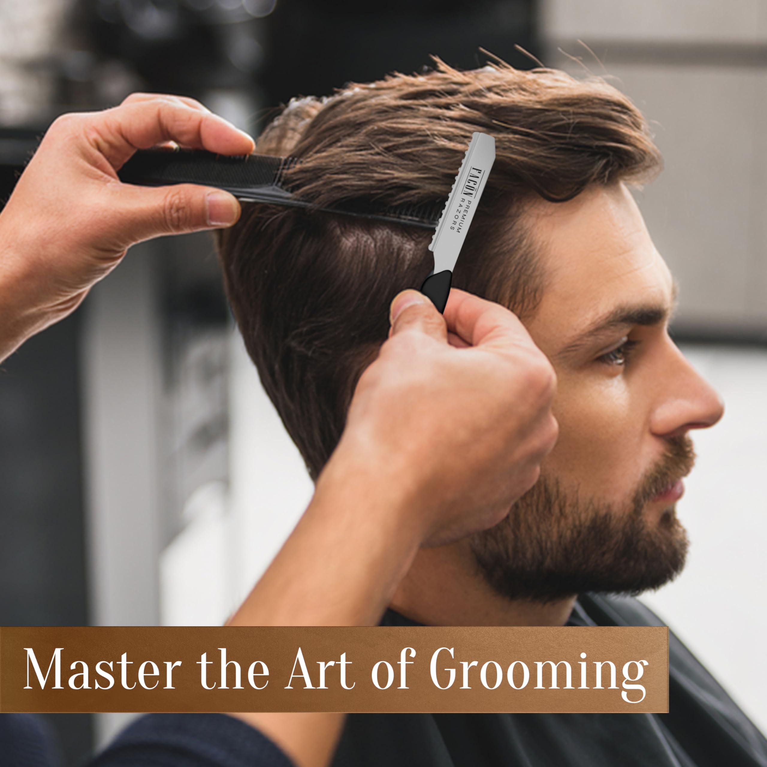 Ergonomic FACON hair cutting tool designed for comfortable handling.