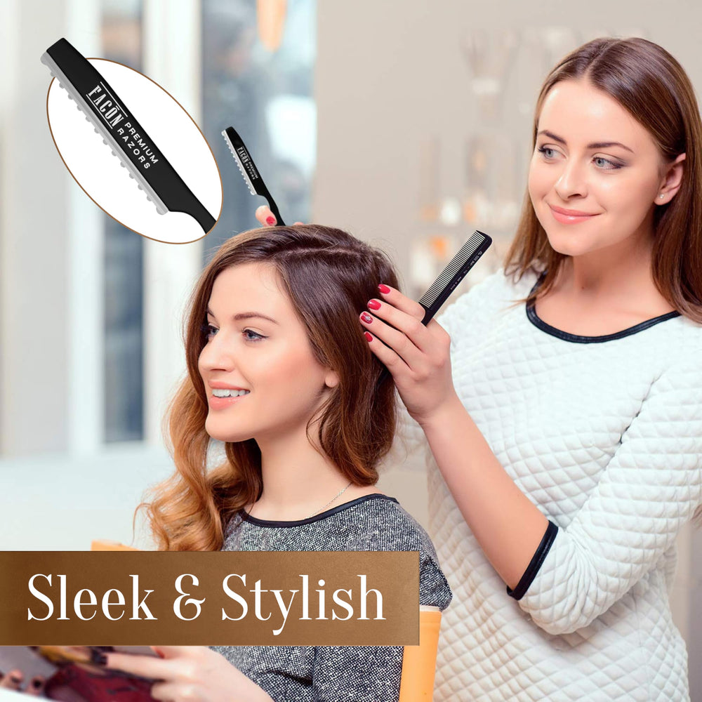 FACON Faether hair cutting tool in use for layering and texture creation.