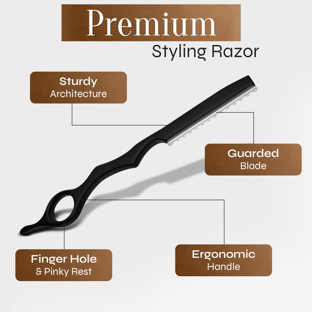 FACON Faether layer cutting tool gliding through thick and fine hair.