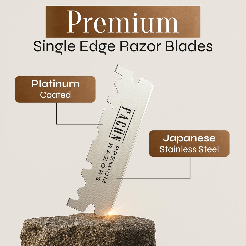 FACON platinum-coated blade offers smooth glide and long-lasting sharpness.