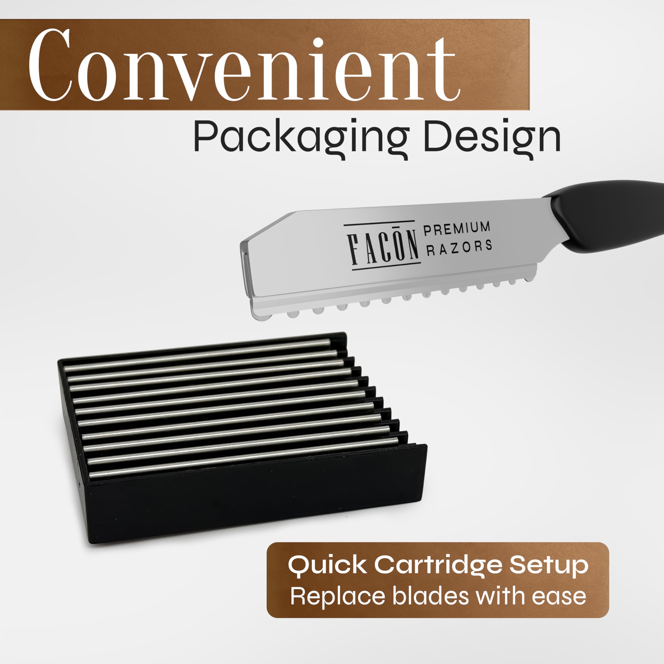 FACON razor comb compatibility shown for seamless blade swaps and quick setup.