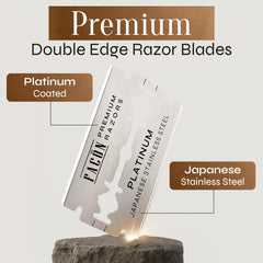 Close-up of FACON safety razor blades for a clean, efficient shave.