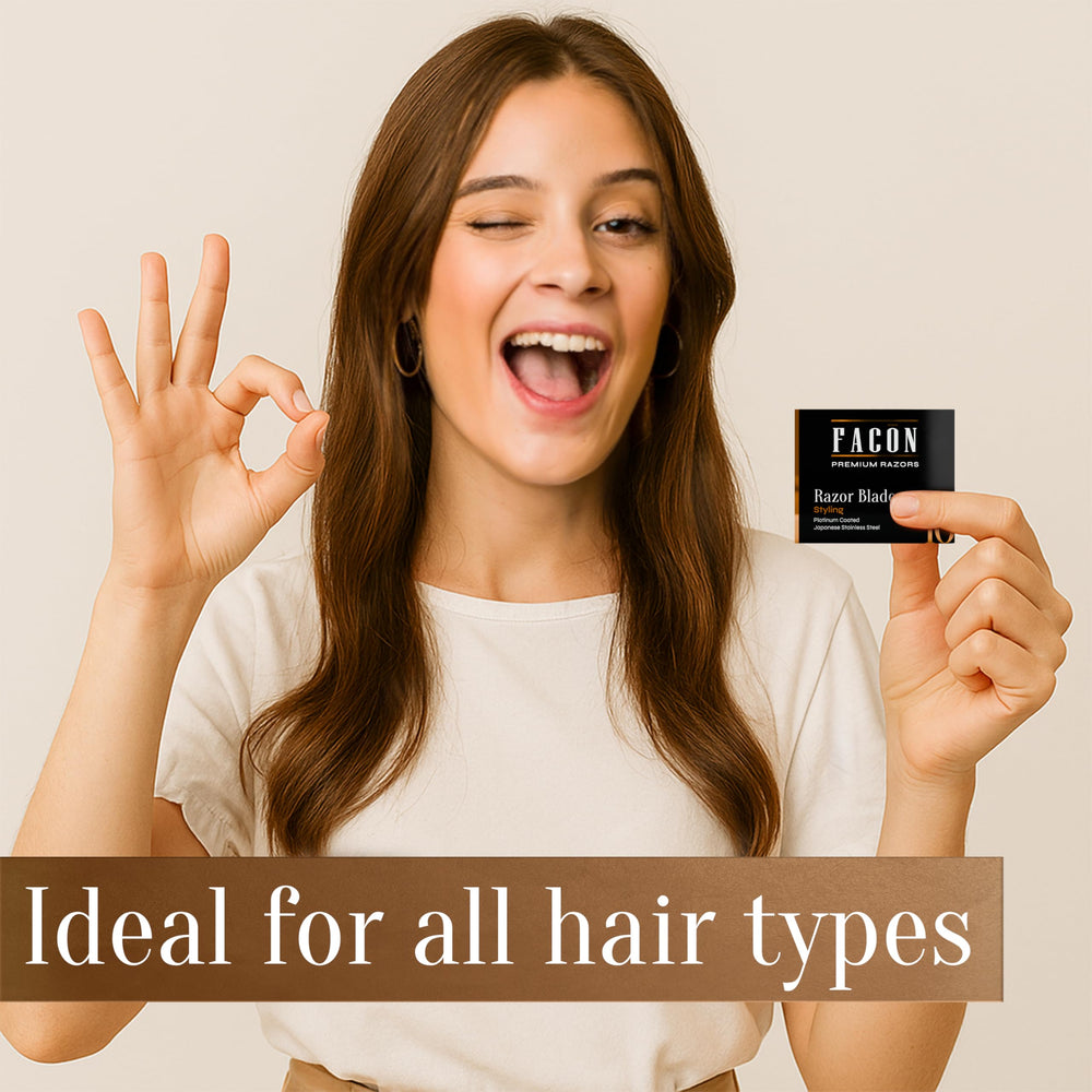 FACON at-home use image emphasizes salon-quality results with professional-grade blades.