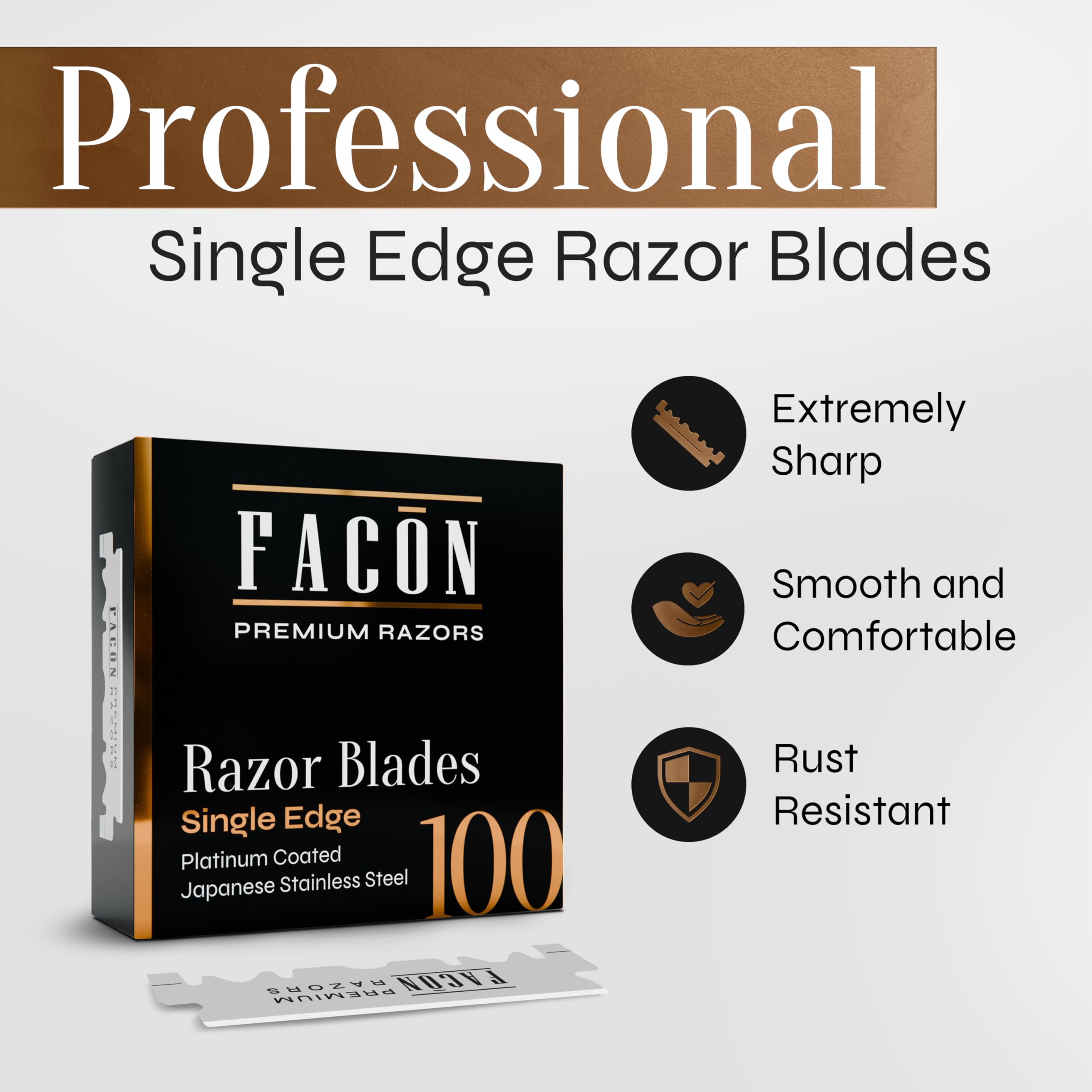 FACON single-edge blade delivering precise shave with clean edge.