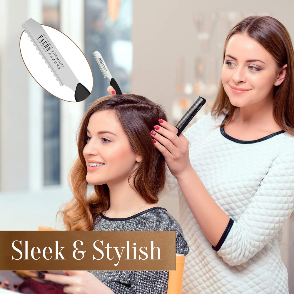 Stainless steel Faether razor head highlighted for durability and smooth glide.