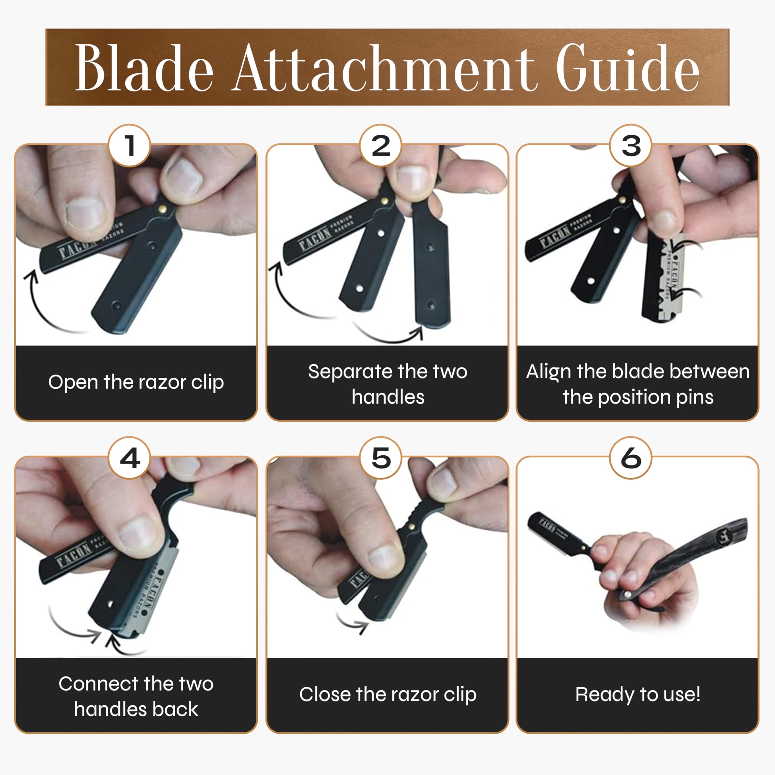 FACON straight razor kit barber-style tools for professional grooming at home.