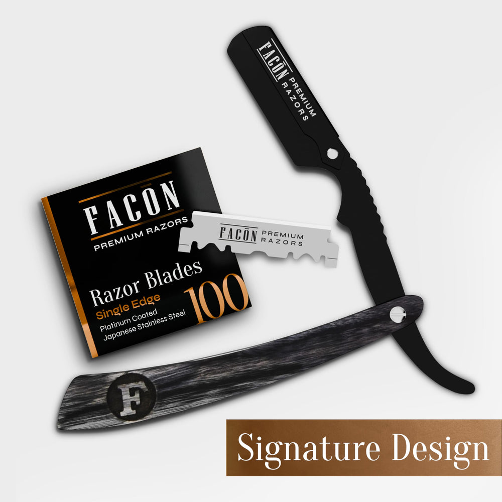 FACON straight razor kit gift-ready box ideal for birthdays or Father’s Day.