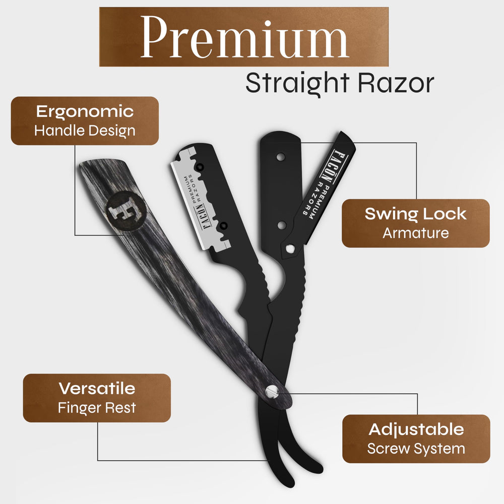 FACON straight razor kit smooth shave feel underlined by ergonomic blade balance.
