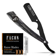 FACON straight razor kit with stainless steel handle for durable, precise grooming at home.