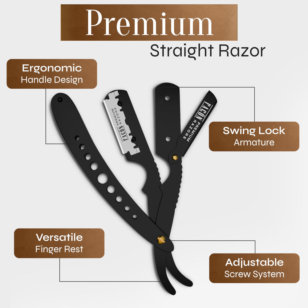 FACON straight razor used in a professional barber setup.