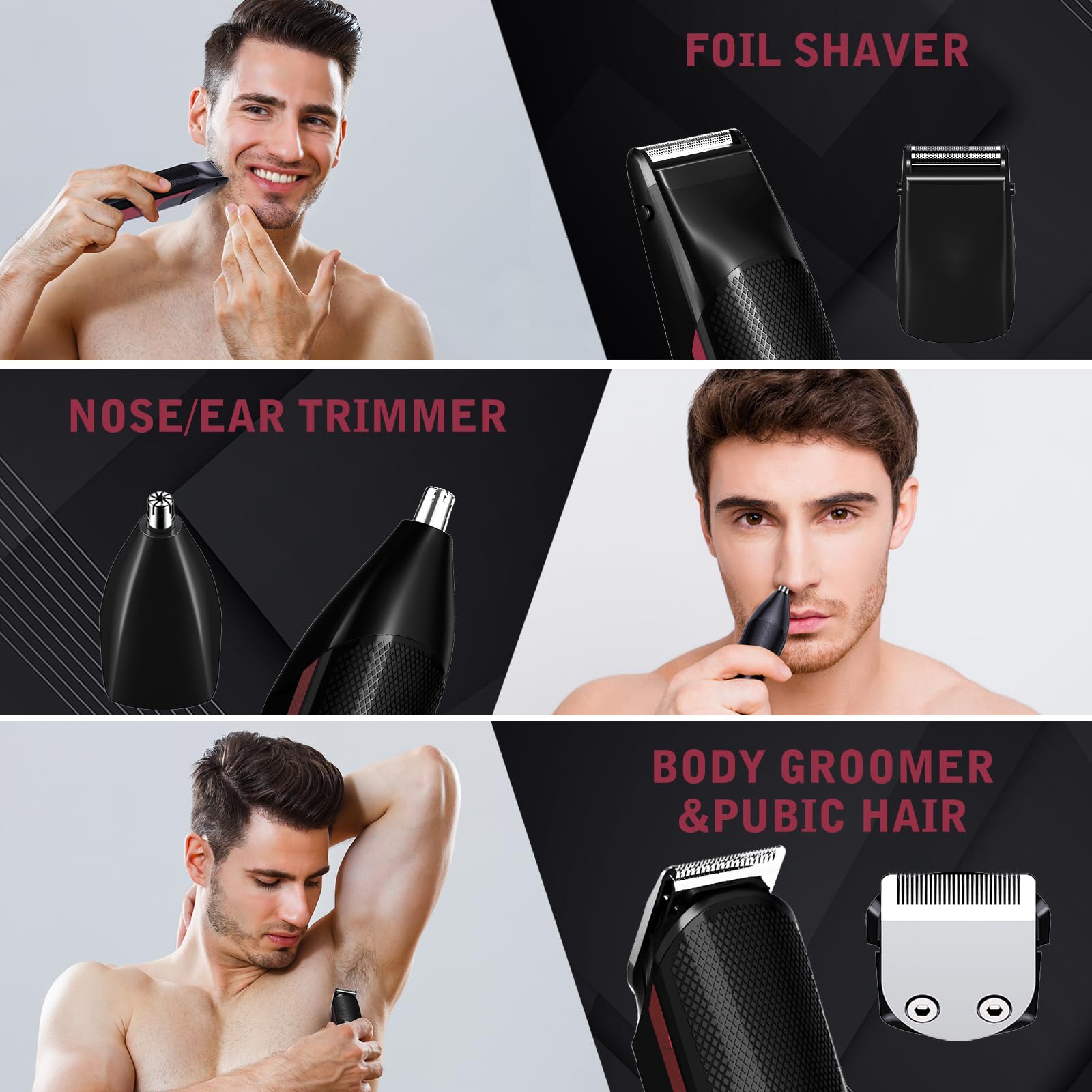 FADEKING 5-in-1 grooming kit with versatile beard, hair, nose, and body tools.